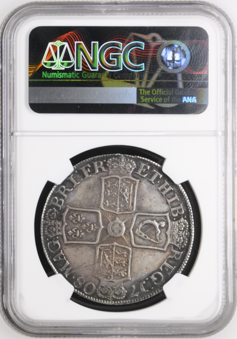 イギリス1708年アン女王 クラウン銀貨NGC MS62 最高鑑定の画像