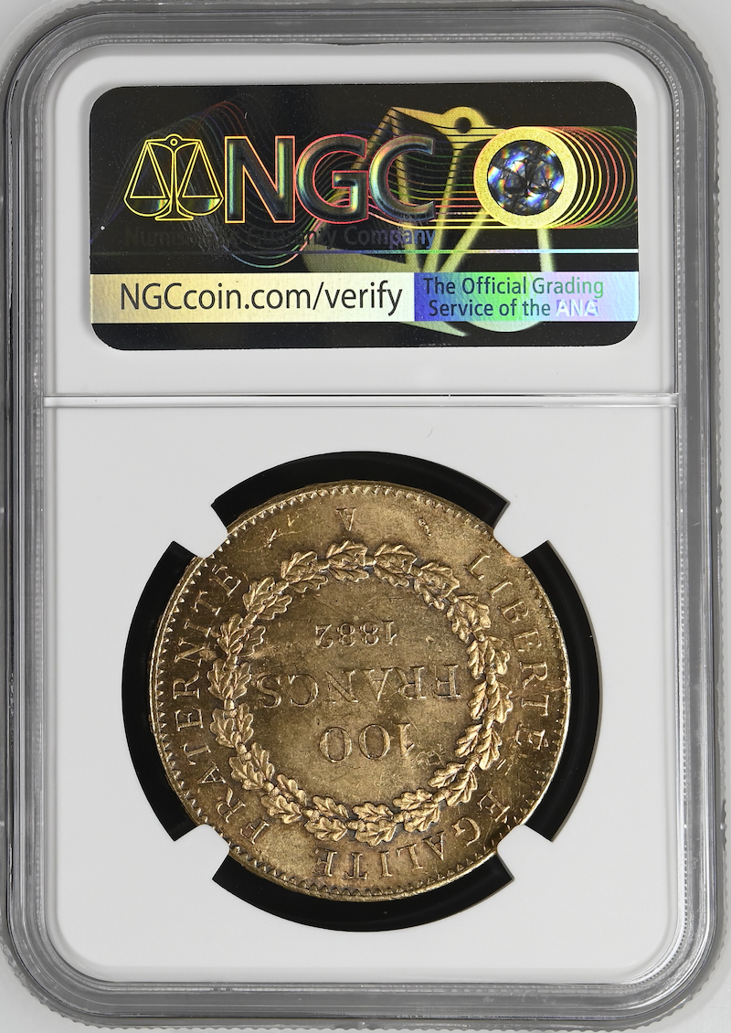 フランス1882年エンジェル100フラン金貨 NGC MS63の画像