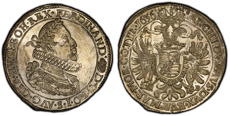 ハンガリー1636年ターラー金貨 PCGS MS63の画像