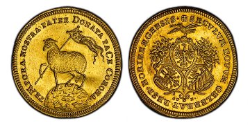 ドイツニュルンベルク1700年ラム 2ダカット金貨 PCGS MS62の画像
