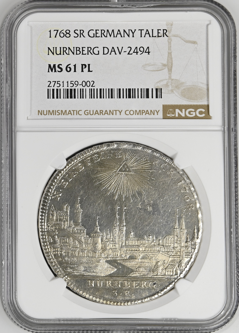 ドイツニュルンベルク1768年 都市景観ターラー銀貨NGC MS61 PLの画像