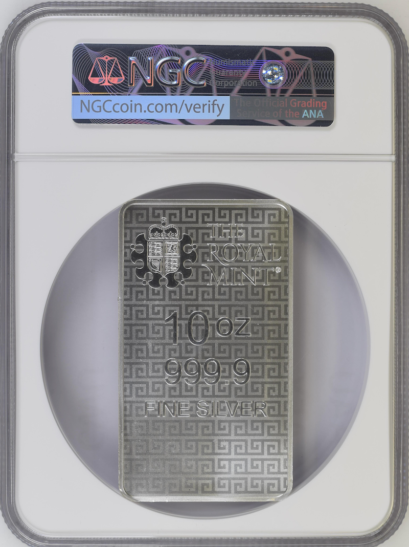 イギリス スリーグレイセス10オンスシルバーバー NGC MS68の画像
