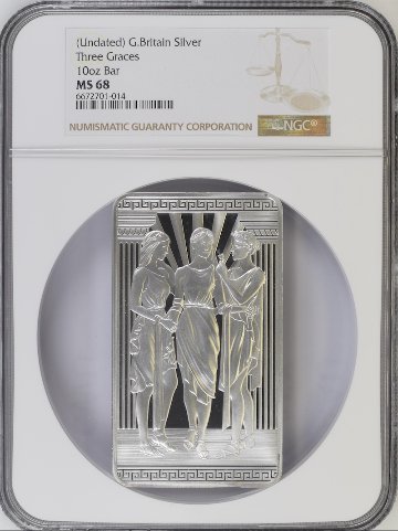 イギリス スリーグレイセス10オンスシルバーバー NGC MS68の画像