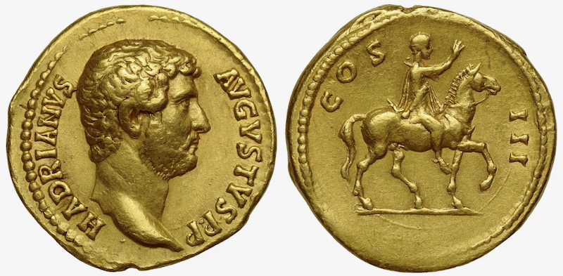 古代ローマ 西暦134年ハドリアヌス アウレウス金貨の画像