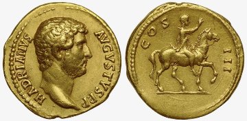 古代ローマ 西暦134年ハドリアヌス アウレウス金貨の画像
