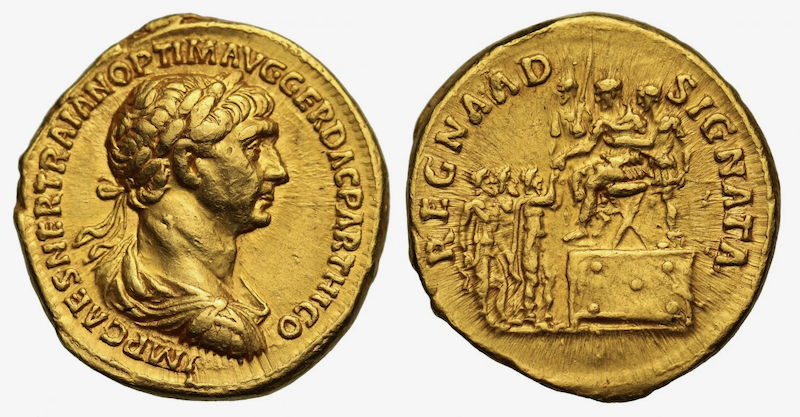 古代ローマ西暦116年トラヤヌス アウレウス金貨 AU 5/5  4/5 Fine Styleの画像