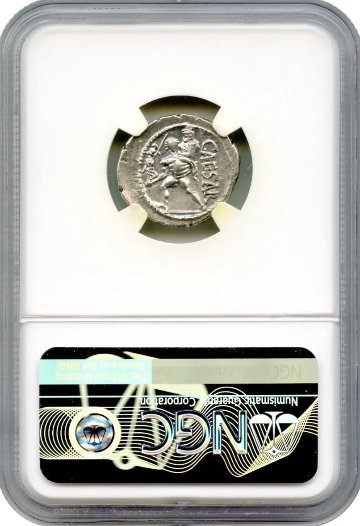古代ローマ紀元前44年 ジュリアスシーザー デナリウス銀貨NGC AU 5/5 4/5の画像