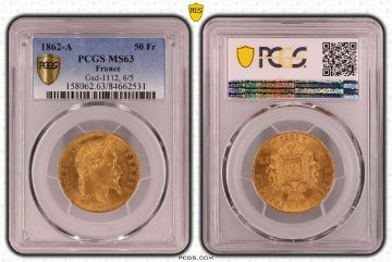 フランス1862年ナポレオン50フラン金貨 PCGS MS63の画像