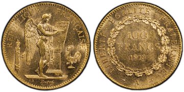 フランス1913年エンジェル100フラン金貨PCGS MS62の画像