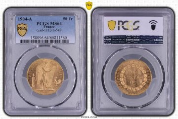 フランス1904年エンジェル50フラン金貨PCGS MS62の画像