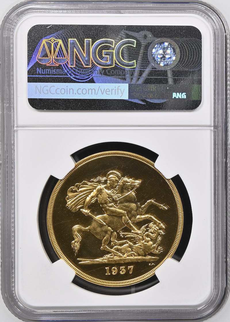 イギリス1937年ジョージ6世5ポンド金貨NGC PF66CAMの画像