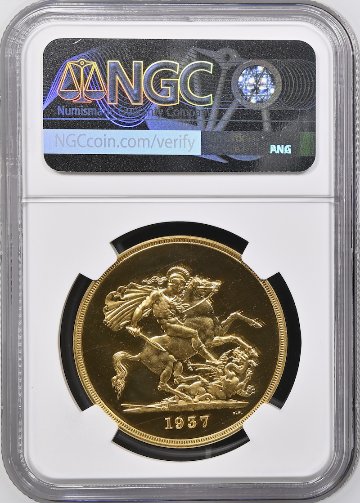 イギリス1937年ジョージ6世5ポンド金貨NGC PF66CAMの画像