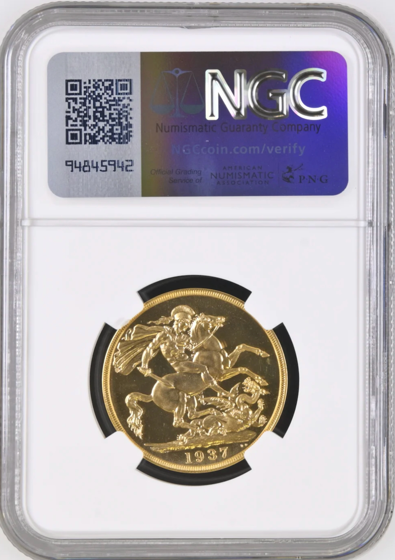 イギリス1937年ジョージ6世2ポンド金貨NGC PF66の画像