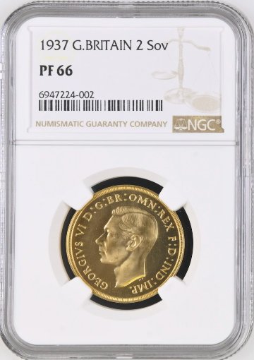 イギリス1937年ジョージ6世2ポンド金貨NGC PF66の画像