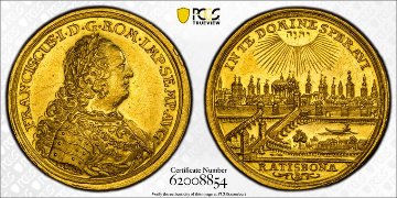 ドイツ レーゲンスブルク1745-65年2ダカット金貨 都市景観 PCGS AU58  の画像