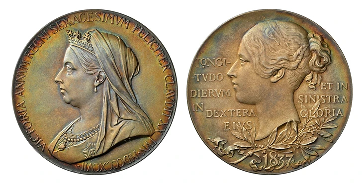 イギリス1897年ヴィクトリア戴冠60年大型銀メダル NGC MS66 最高鑑定の画像