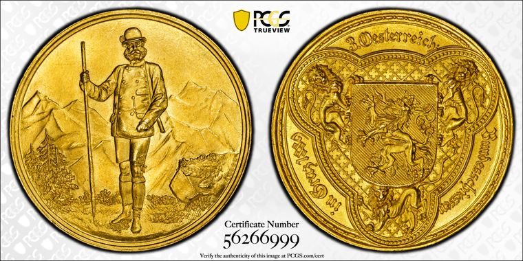 オーストリア1889年4ダカットPCGS MS65 シューティングメダルの画像