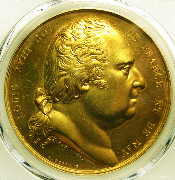 フランス1821年ルイ18世復古王政ゴールドメダルPCGS SP62