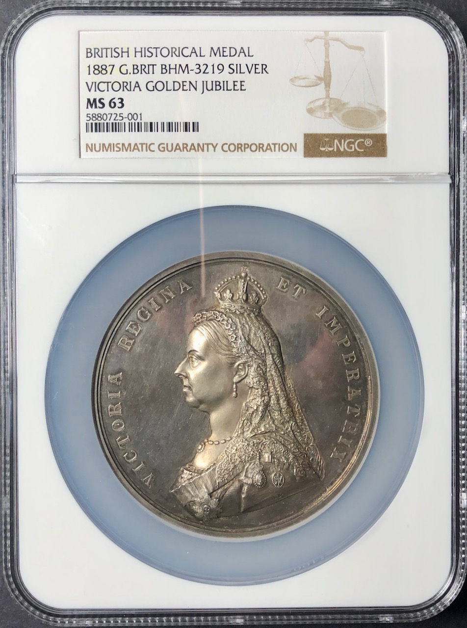 イギリス1887ヴィクトリアジュビリー 銀メダルNGC MS63画像