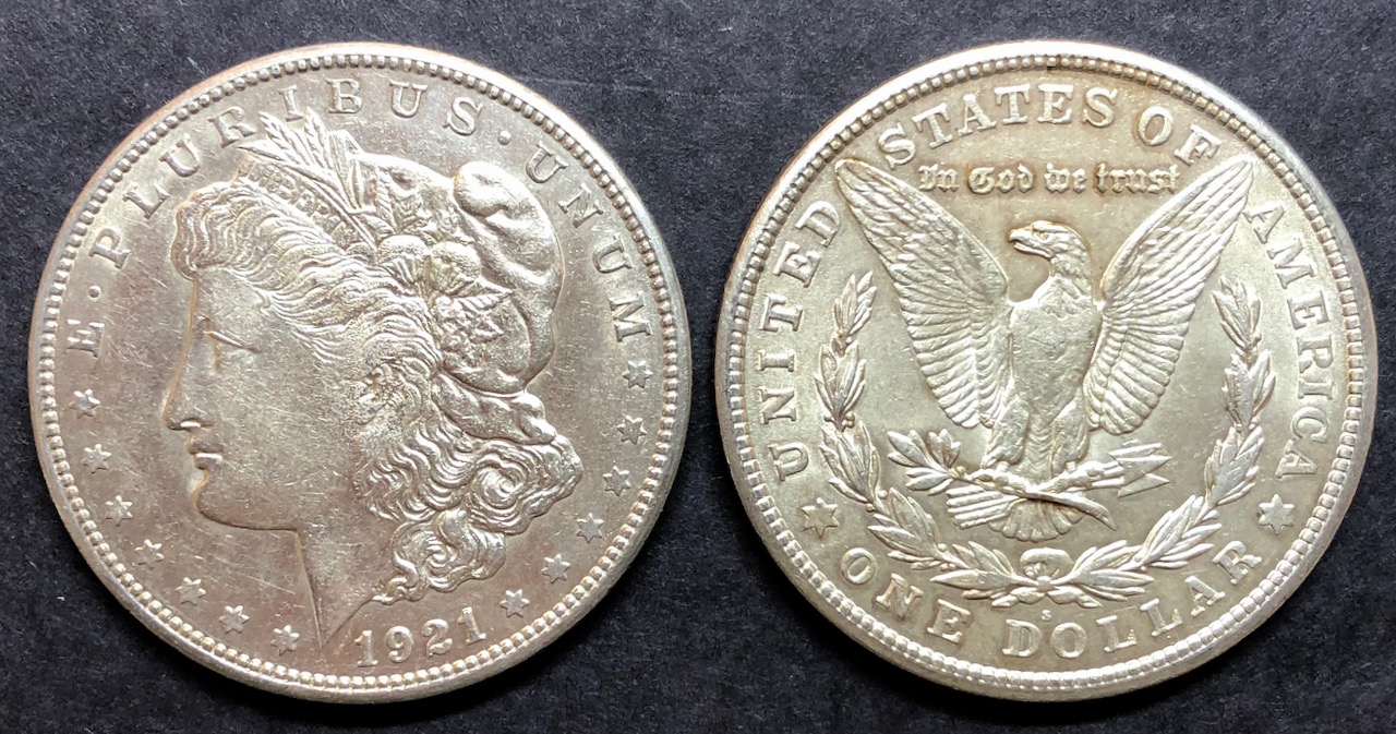 アメリカ1921年モーガンダラー1ドル銀貨　2枚セット画像