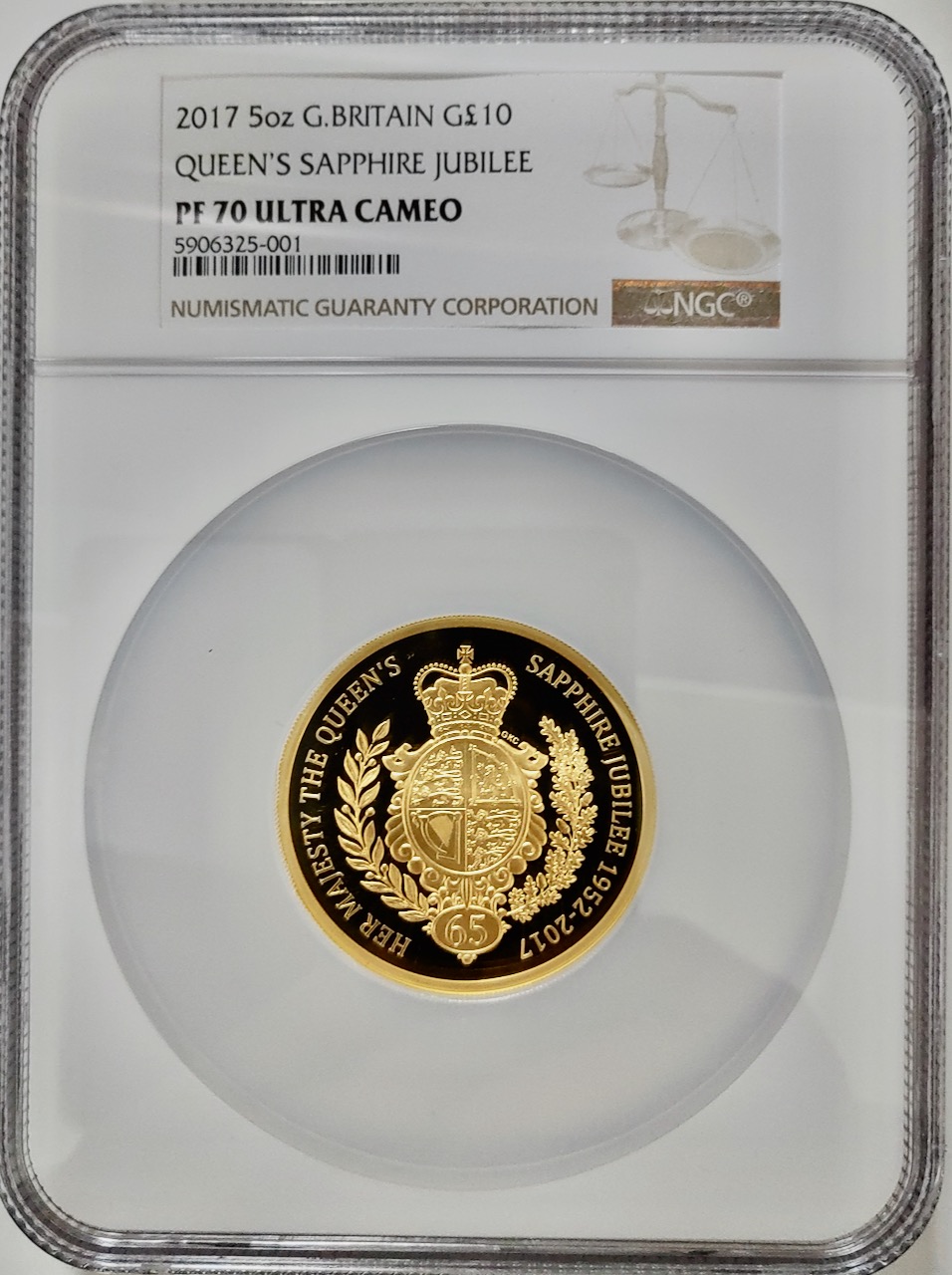 イギリス2017年サファイアジュビリー 5オンス金貨　NGCPF70UCAM画像