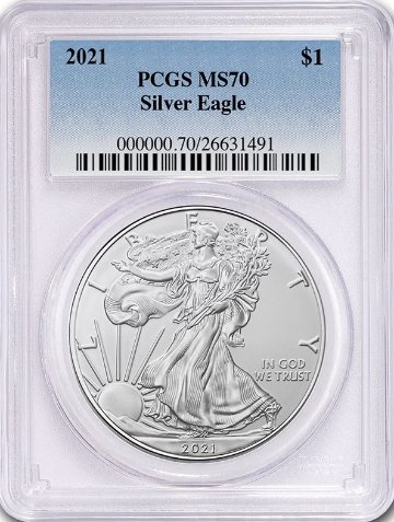 アメリカ2021年アメリカンイーグル銀貨PCGS MS70画像