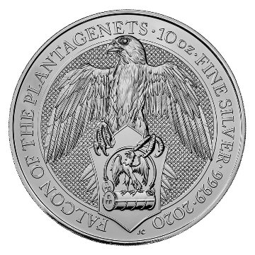 イギリス2020年クイーンズビースト 10オンス銀貨ファルコン画像
