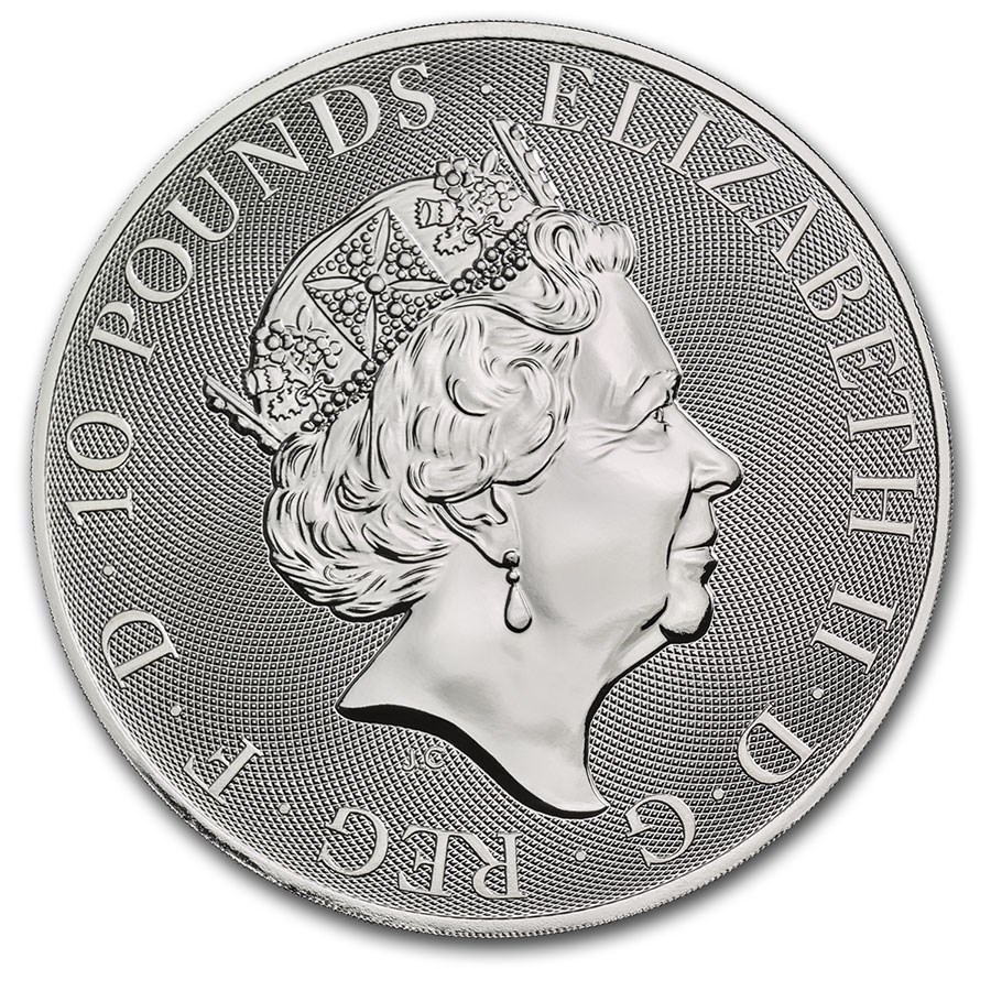 イギリス2020年クイーンズビースト 10オンス銀貨エール画像