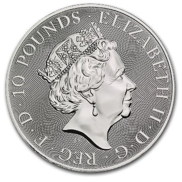 イギリス2020年クイーンズビースト 10オンス銀貨エール画像
