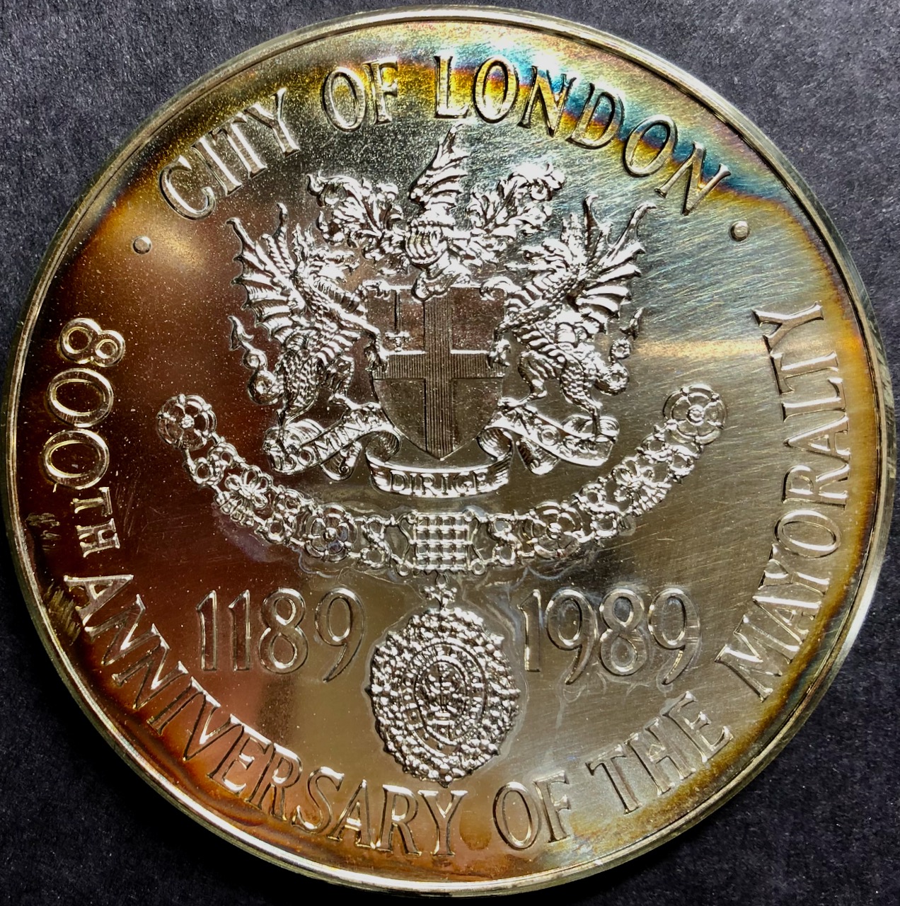 イギリス 1989年ロイヤルミント ロンドン市長800年記念5オンスシルバープルーフメダル画像