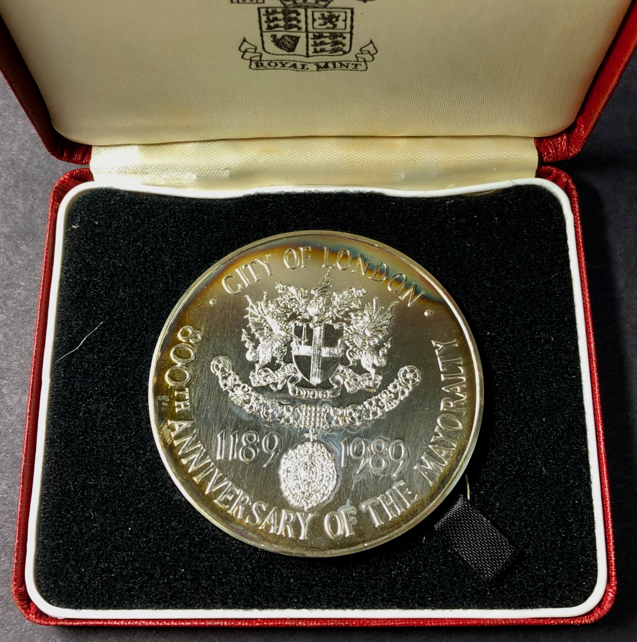 イギリス 1989年ロイヤルミント ロンドン市長800年記念5オンスシルバープルーフメダル画像