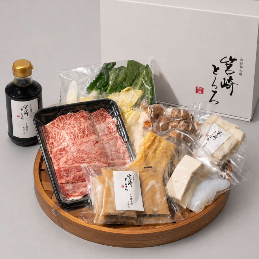〈とろろすき焼き・化粧箱入〉 筑穂牛・野菜セット　2人前の画像
