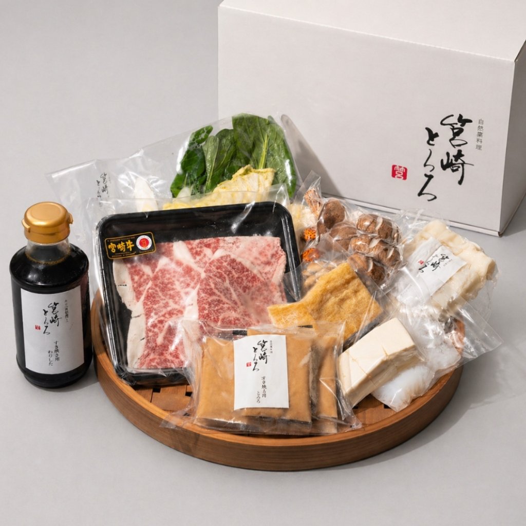 〈とろろすき焼き・化粧箱入〉 黒毛和牛・野菜セット　2人前の画像