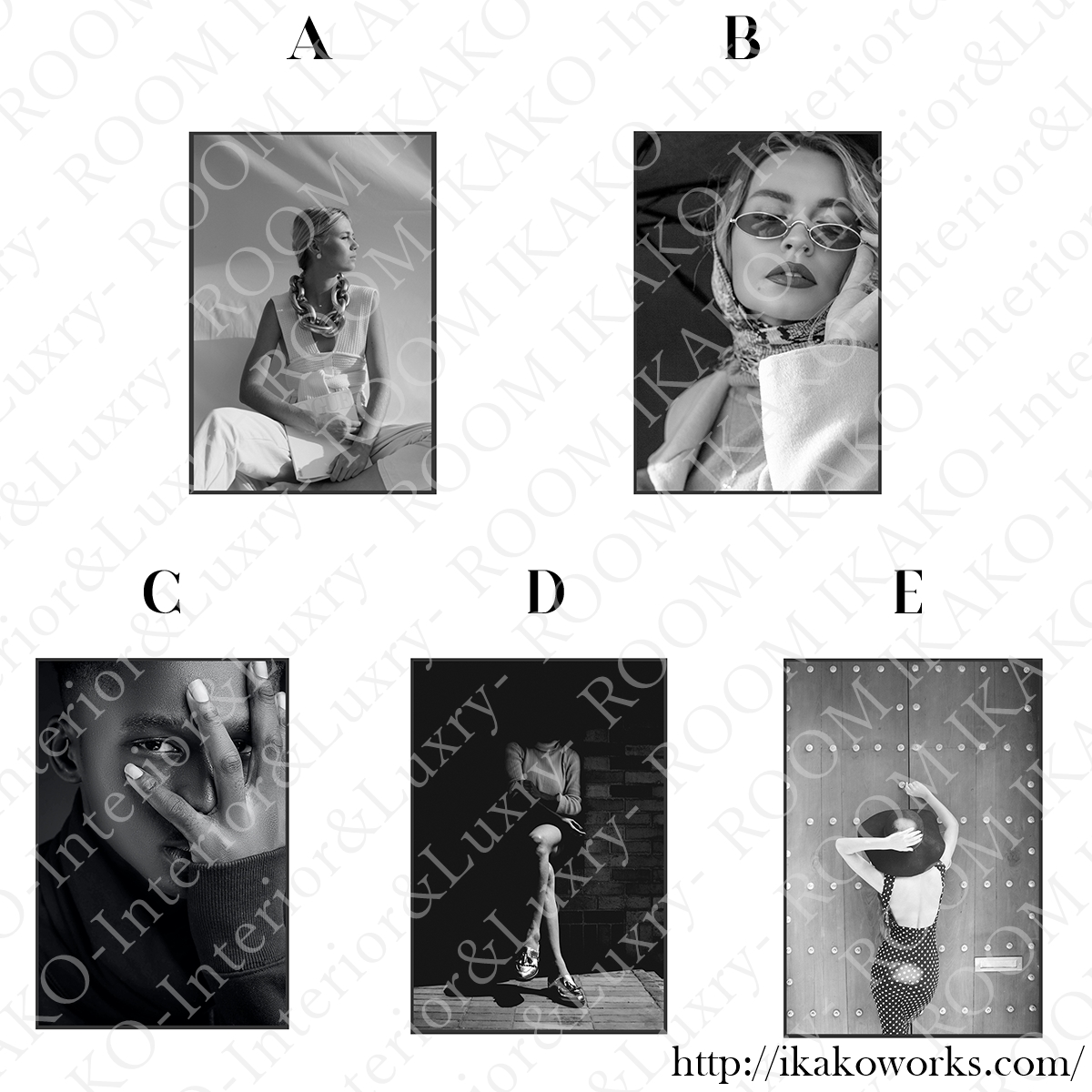 モノトーンの人物モデル・ファッションのキャンバスアート[f733]の画像