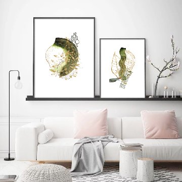 【国内配送・送料無料】グリーン×ゴールド×リーフ葉抽象×ジャパンディ×植物×キャンバスアート×アートポスター【1~3営業日で出荷】[f747]の画像