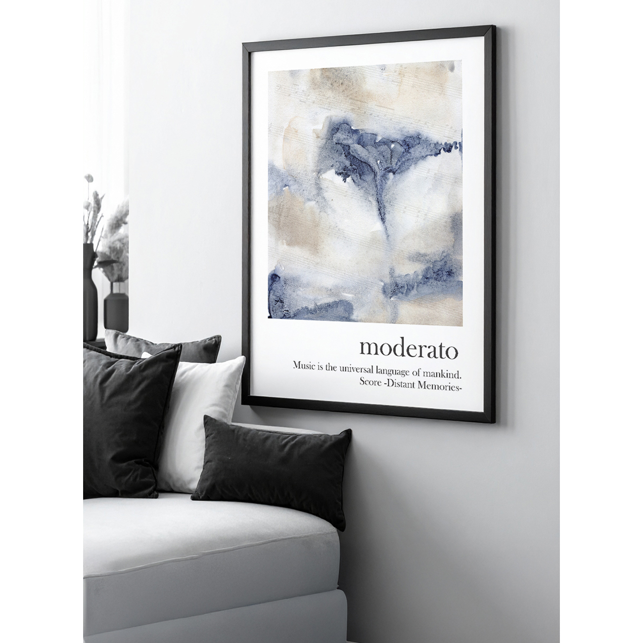 国内配送・送料無料】［遥かな記憶］抽象画×楽譜×ブルーピンク×音楽