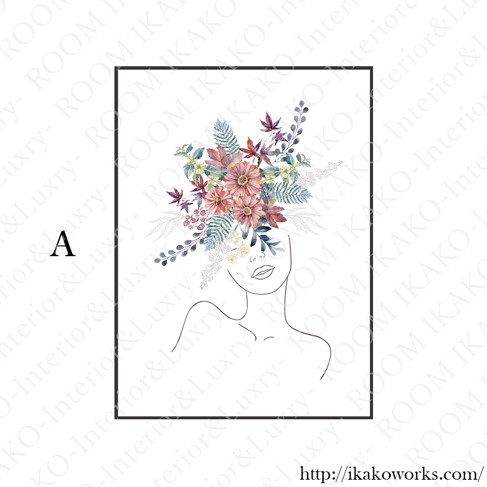 ［Selenea｜フラワーレディ］花束をまとった女性の抽象ラインアート｜キャンバスアート[sel005]の画像