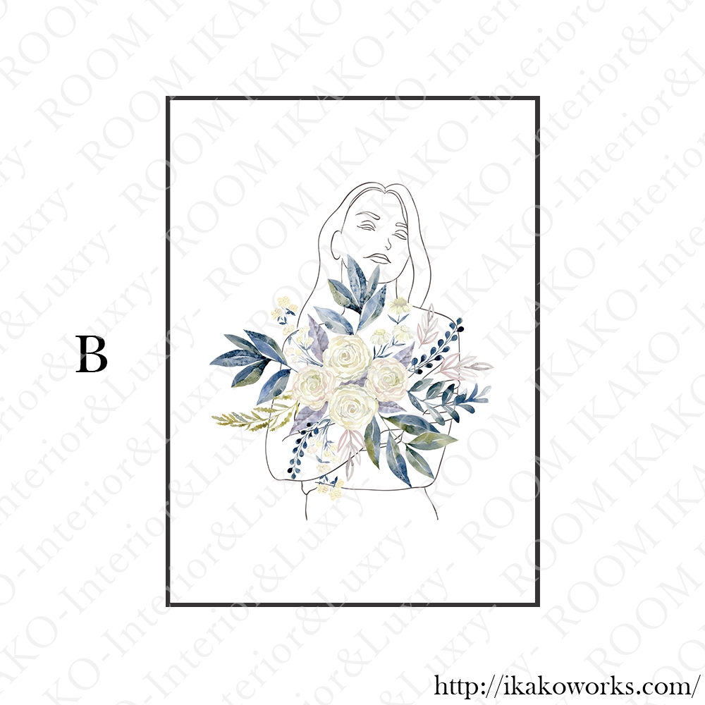 ［Selenea｜フラワーレディ］花束をまとった女性の抽象ラインアート｜キャンバスアート[sel005]の画像