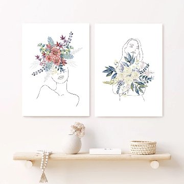 【国内配送・送料無料】抽象フラワーレディ・FlowerLady×ラインアート×花×キャンバスアート×アートポスター【1~3営業日で出荷】[sel005]の画像