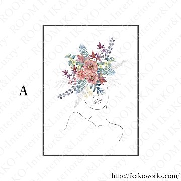 ［Selenea｜フラワーレディ］花束をまとった女性の抽象ラインアート｜キャンバスアート[sel005]の画像