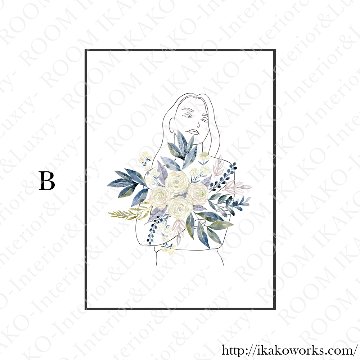 ［Selenea｜フラワーレディ］花束をまとった女性の抽象ラインアート｜キャンバスアート[sel005]の画像