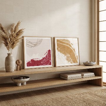 【国内配送・送料無料】和の間×ジャパンディ×抽象×赤×黄色×正方形キャンバスアート×アートポスター【1~3営業日で出荷】[f749]の画像