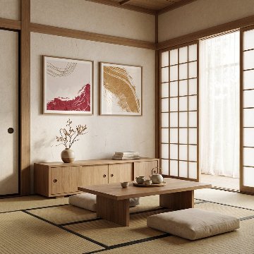 【国内配送・送料無料】和の間×ジャパンディ×抽象×赤×黄色×スクエア正方形キャンバスアート×アートポスター【1~3営業日で出荷】[f749]の画像