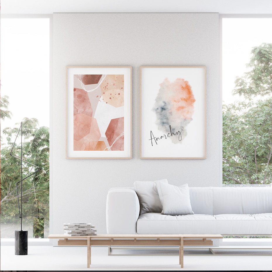 国内配送・送料無料】ピンク×ブラウン×ストーン抽象画×水彩×キャンバス