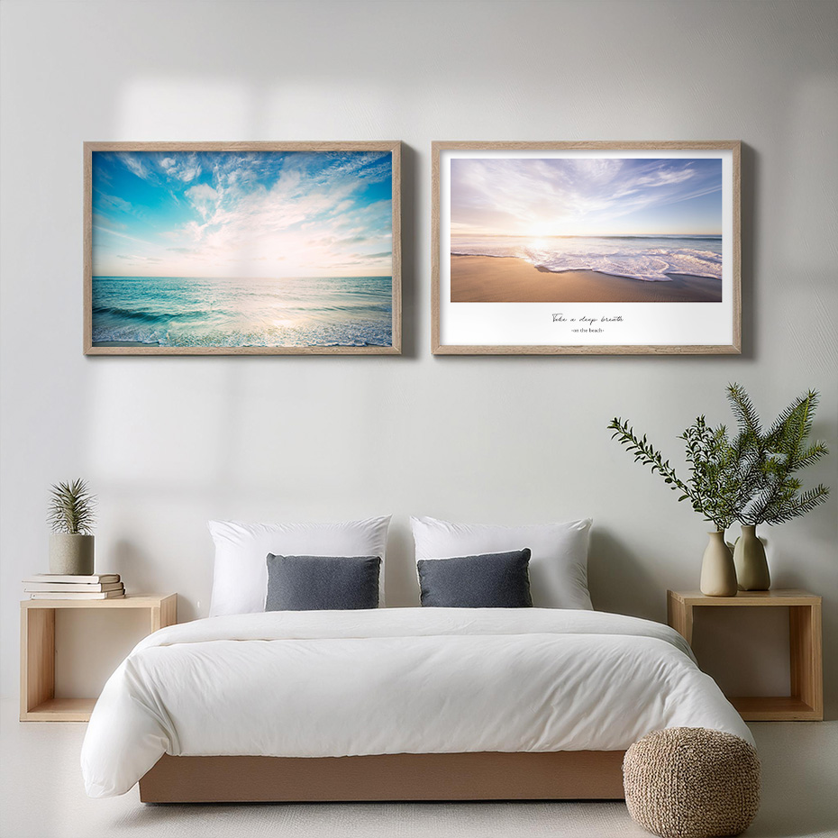 ブルーの海景色とサンセットアート｜キャンバスアート[f755]の画像