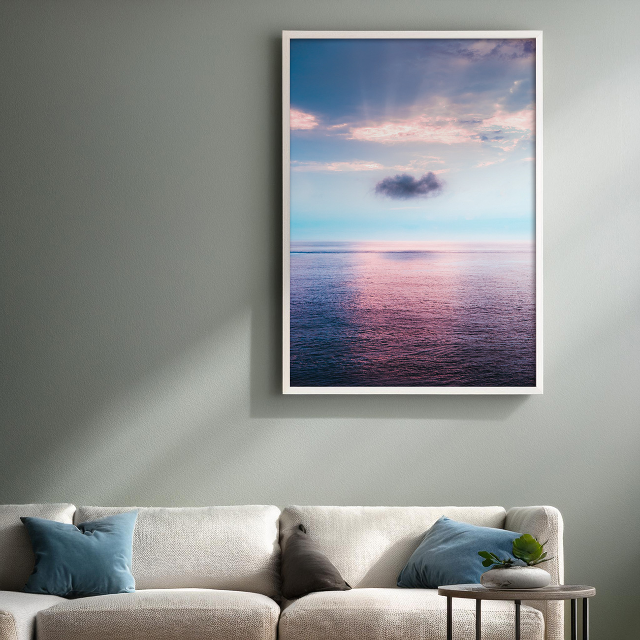 ブルーの海景色とサンセットアート｜キャンバスアート[f755]の画像