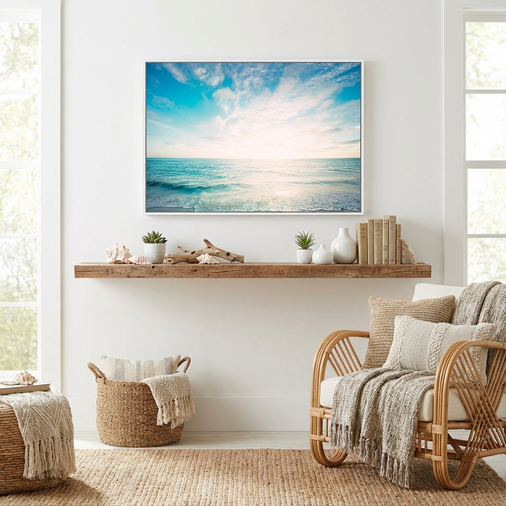 ブルーの海景色とサンセットアート｜キャンバスアート[f755]の画像