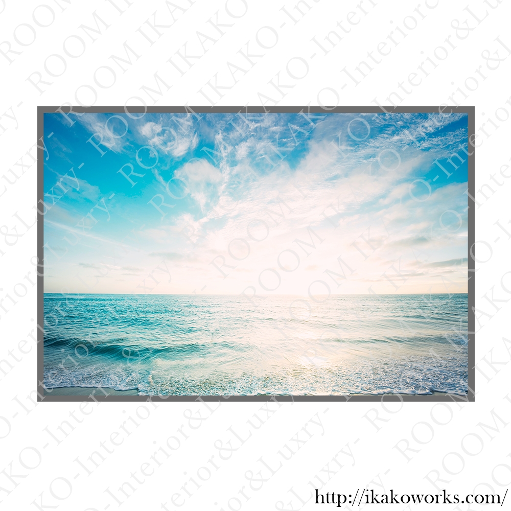 ブルーの海景色とサンセットアート｜キャンバスアート[f755]の画像