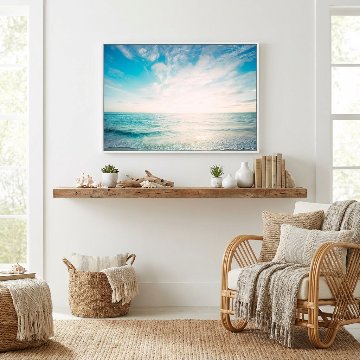 ブルーの海景色とサンセットアート｜キャンバスアート[f755]の画像