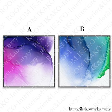 【国内配送・送料無料】水彩インクアート×抽象×ブルーグリーン×パープル×スクエア・正方形キャンバスアート×アートポスター【1~3営業日で出荷】[f759]の画像
